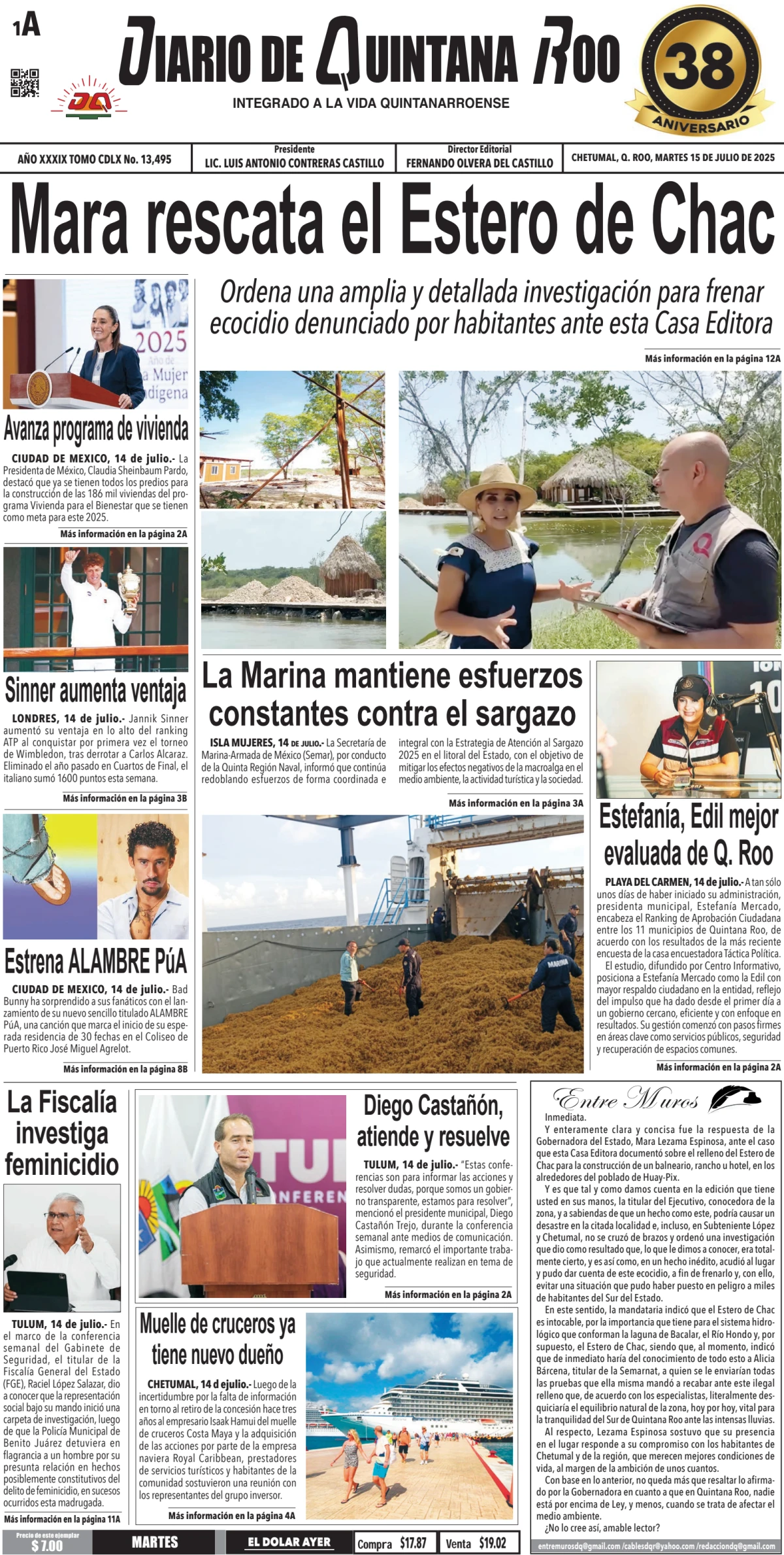 Portada de Diario de Quintana Roo (portada)