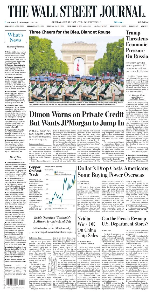 Portada de The Wall Street Journal del martes, 15 de julio de 2025