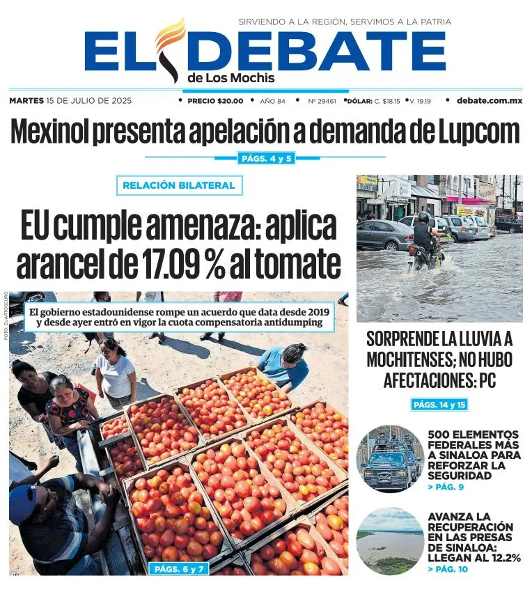 Portada de El Debate de los Mochis del 2025-07-15