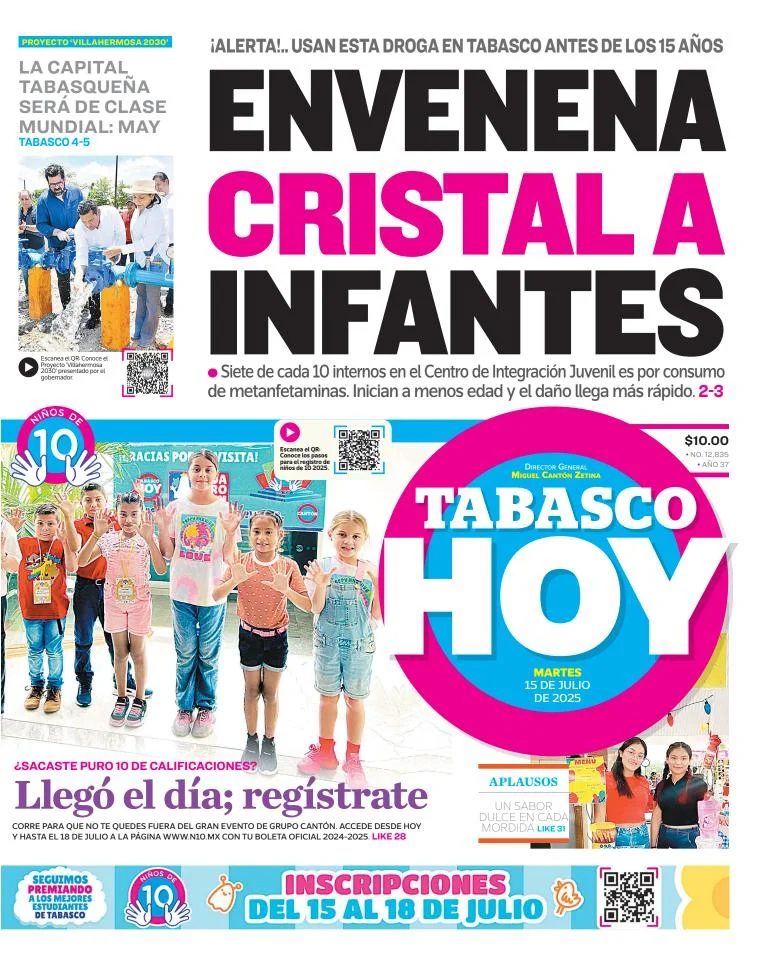 Portada de Tabasco Hoy del martes, 15 de julio de 2025