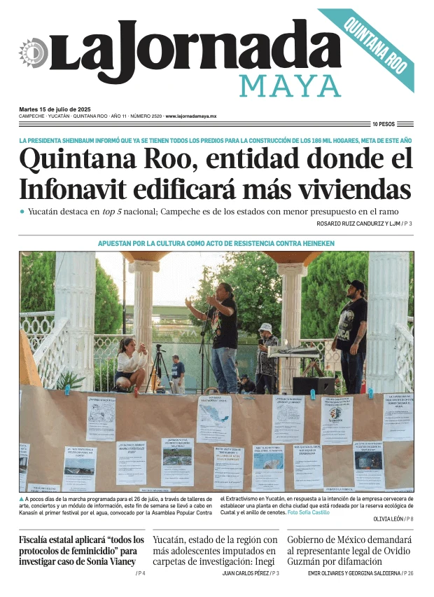 Portada de La Jornada Maya Quintana Roo del martes, 15 de julio de 2025