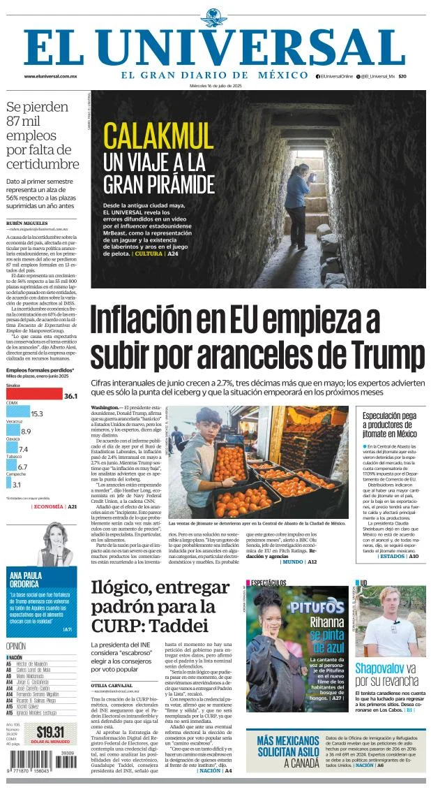 Portada de El Universal