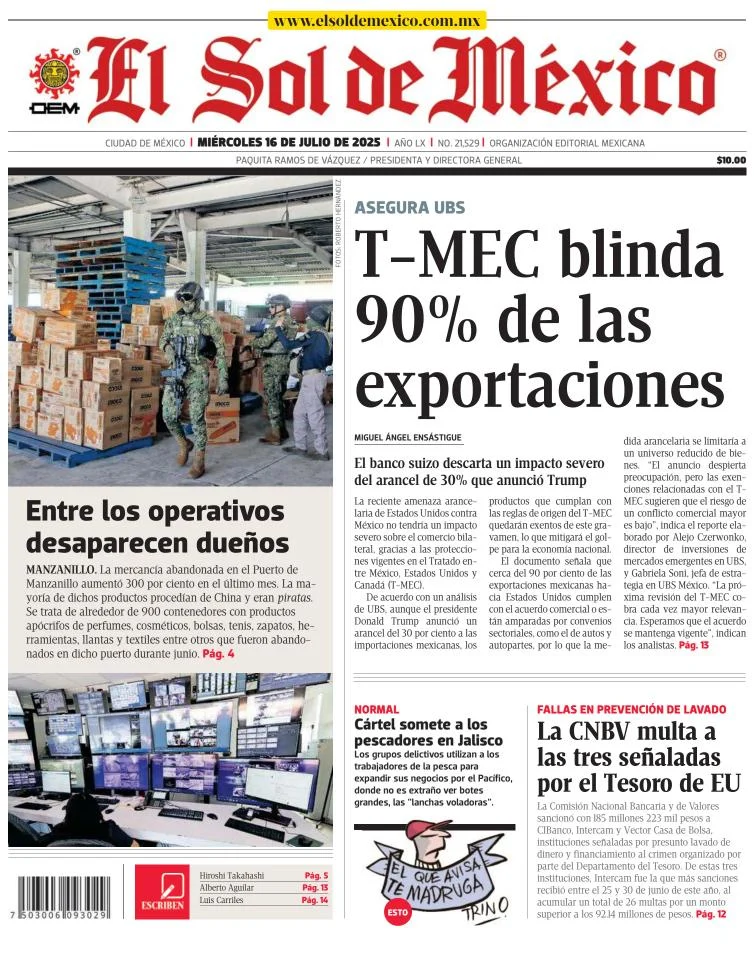 Portada de El Sol de Mexico