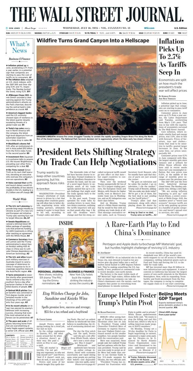 Portada de The Wall Street Journal del miércoles, 16 de julio de 2025