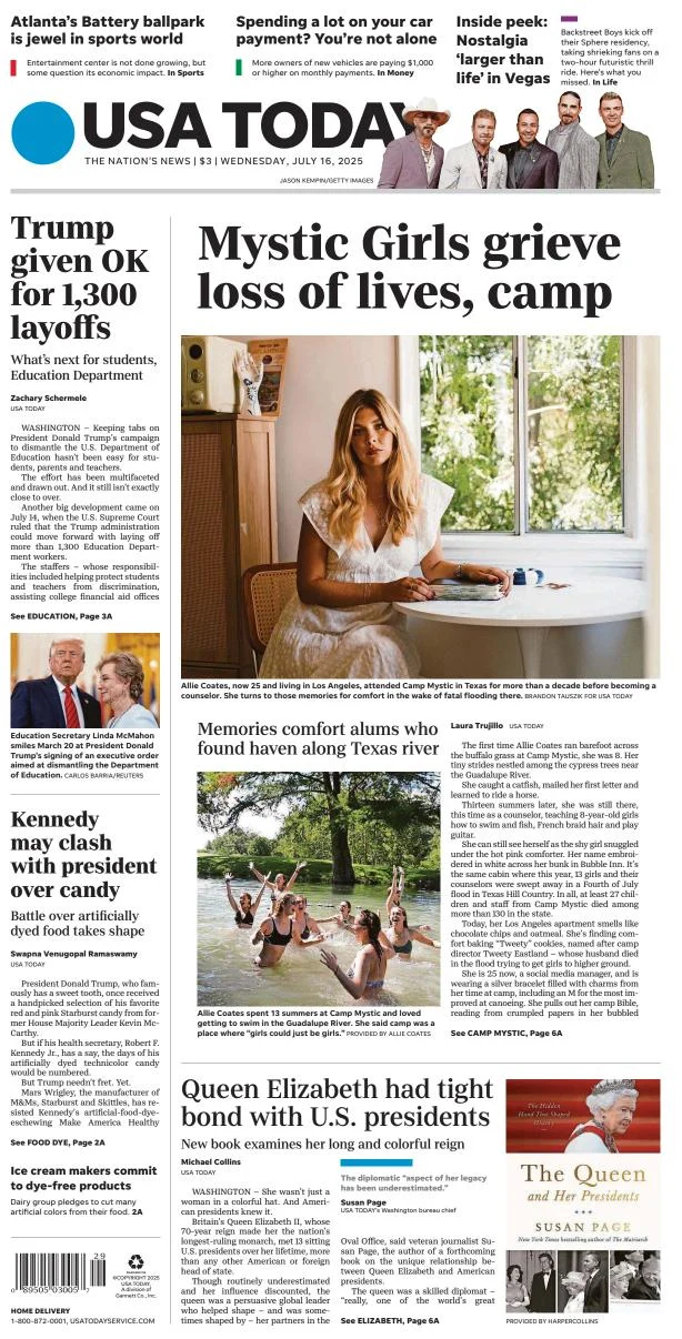 Portada de Usa Today del miércoles, 16 de julio de 2025
