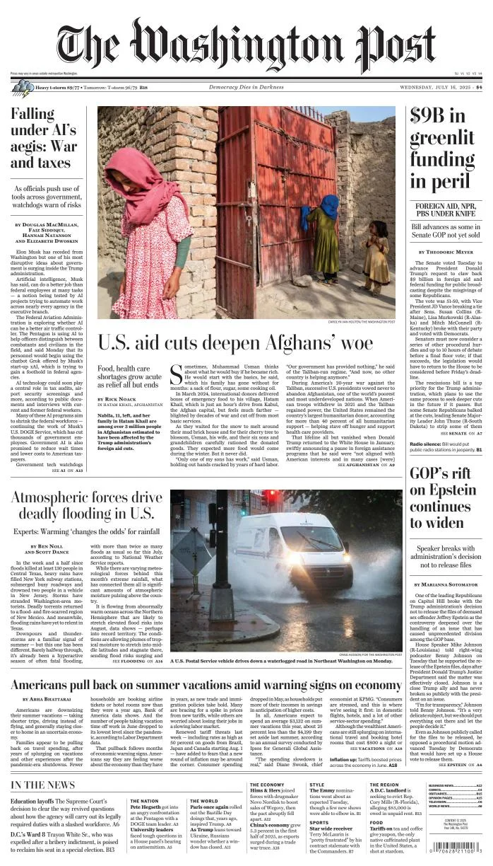 Portada de The Washington Post del miércoles, 16 de julio de 2025