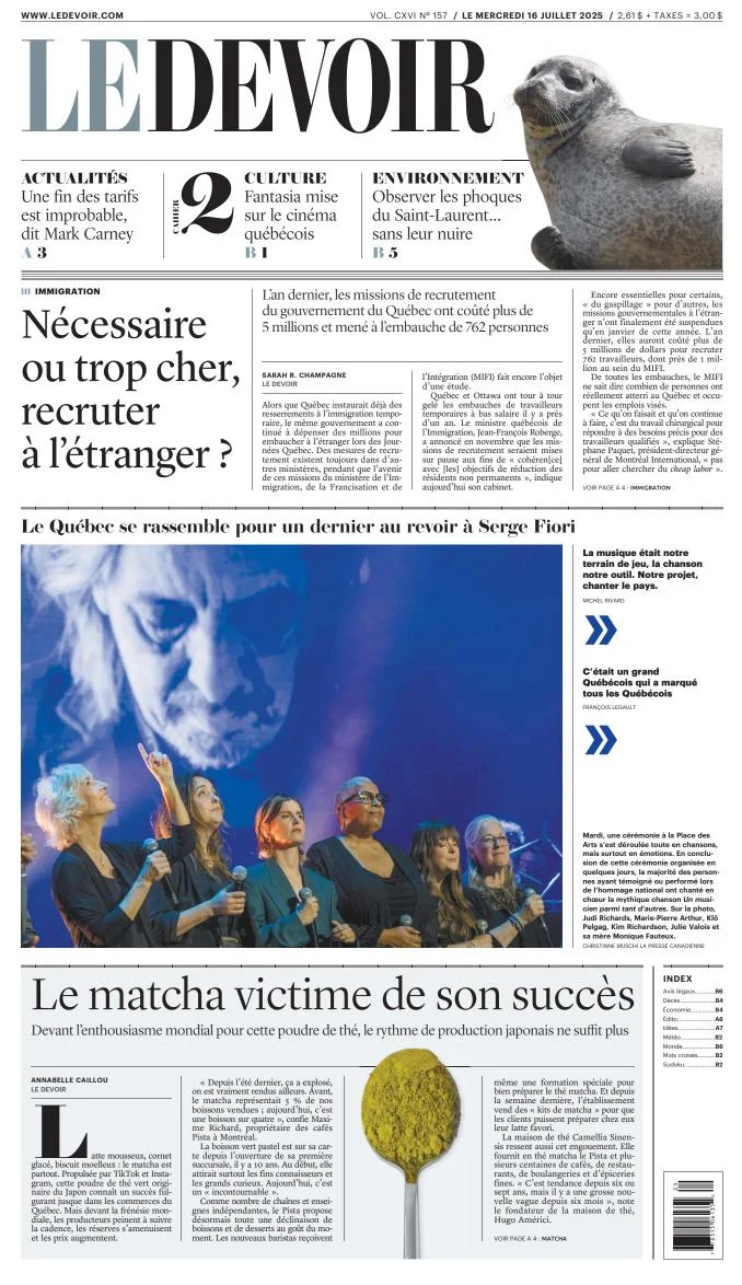 Portada de Le Devoir del 2025-07-16