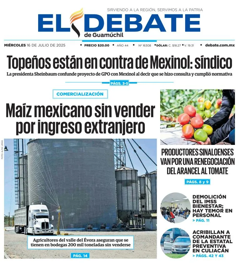 Portada de El Debate de Guamuchil del 2025-07-16