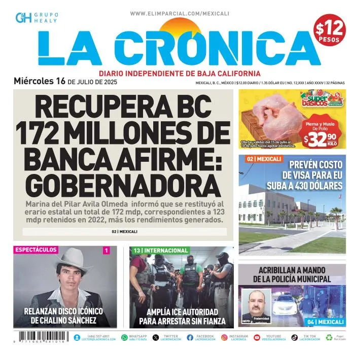 Portada de La Cronica del miércoles, 16 de julio de 2025