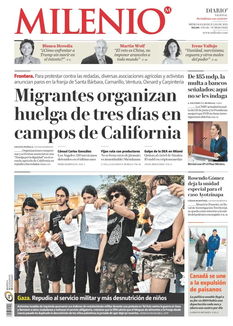 Portada de Milenio del miércoles, 16 de julio de 2025