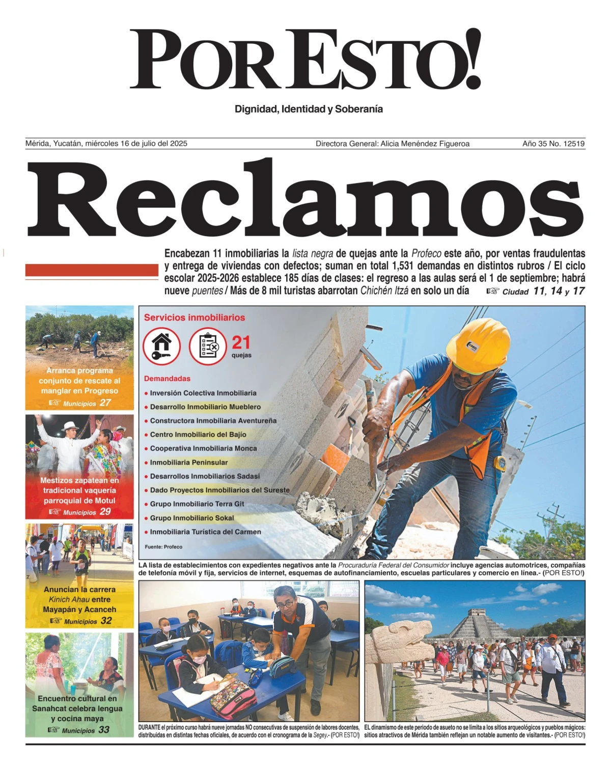 Portada de Por Esto (merida, Yucatan) del miércoles, 16 de julio de 2025
