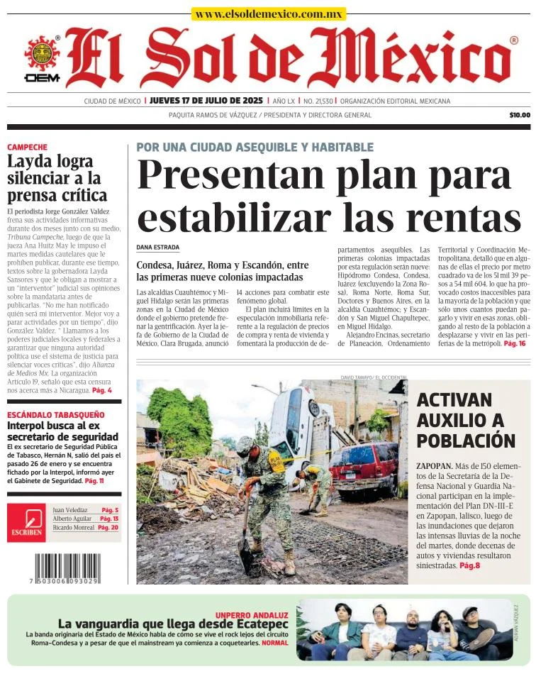Portada de El Sol de Mexico