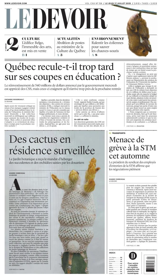 Portada de Le Devoir del 2025-07-17