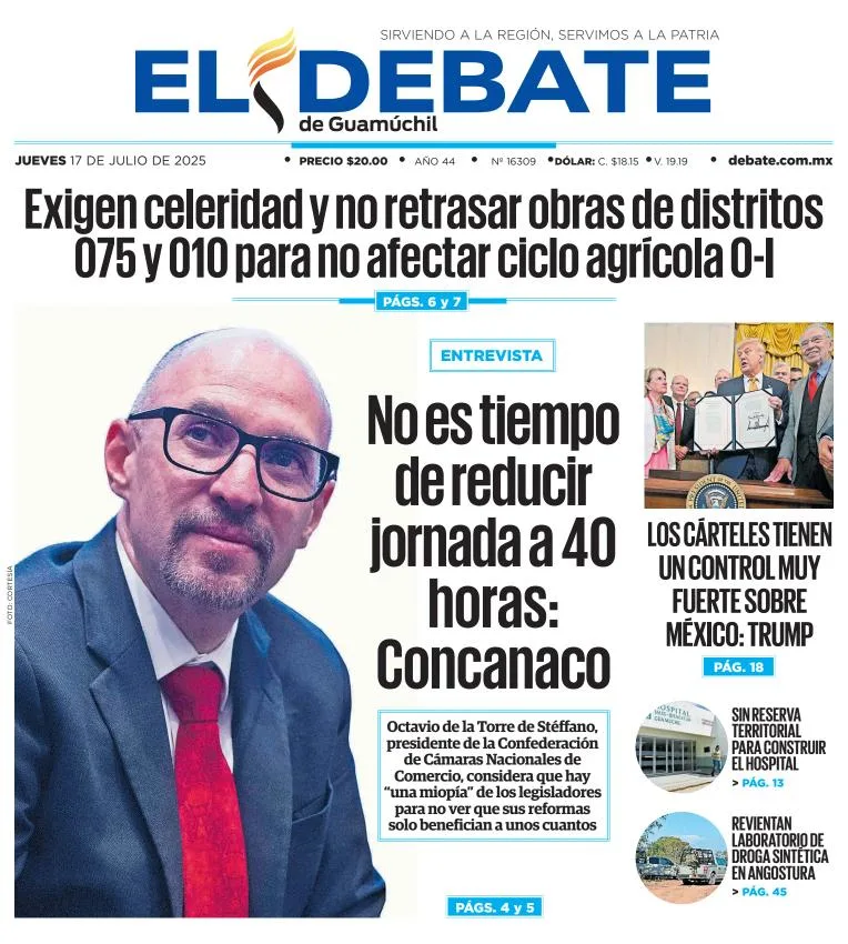 Portada de El Debate de Guamuchil del 2025-07-17