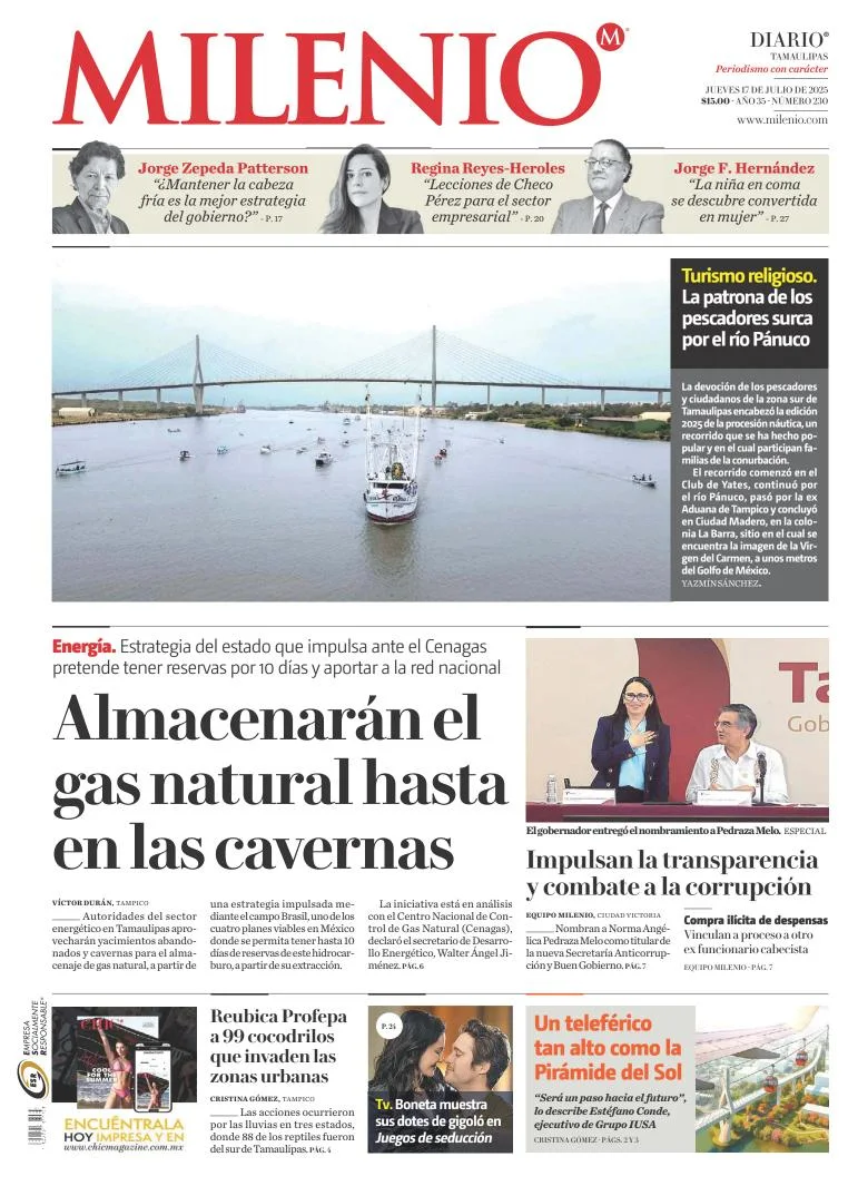 Portada de Milenio Tamaulipas del jueves, 17 de julio de 2025