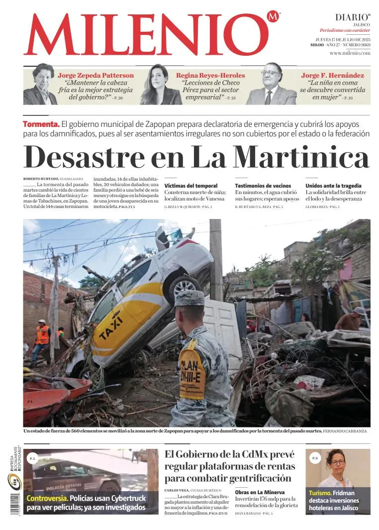 Portada de Milenio Jalisco del jueves, 17 de julio de 2025