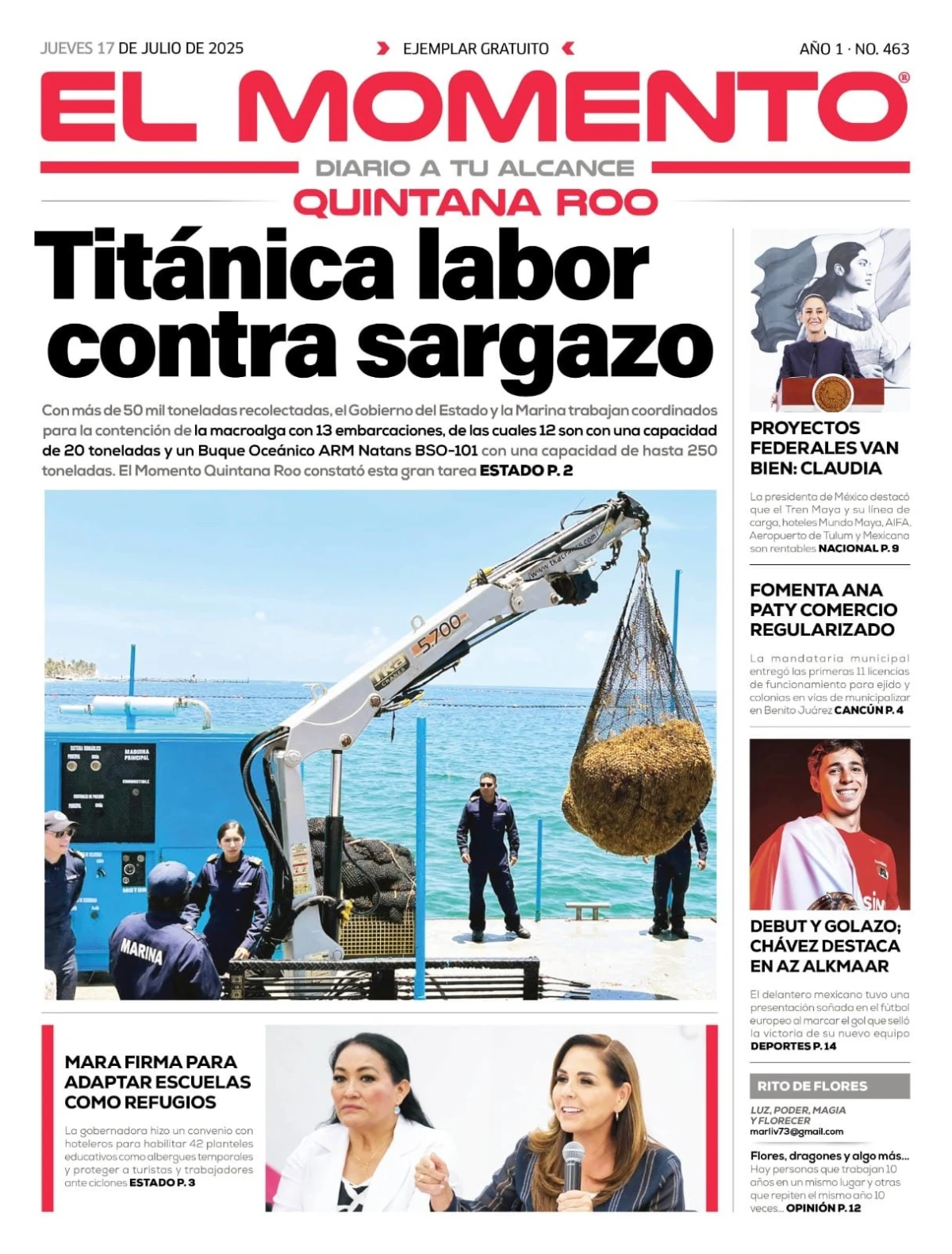 Portada de El Momento Quintana Roo del jueves, 17 de julio de 2025