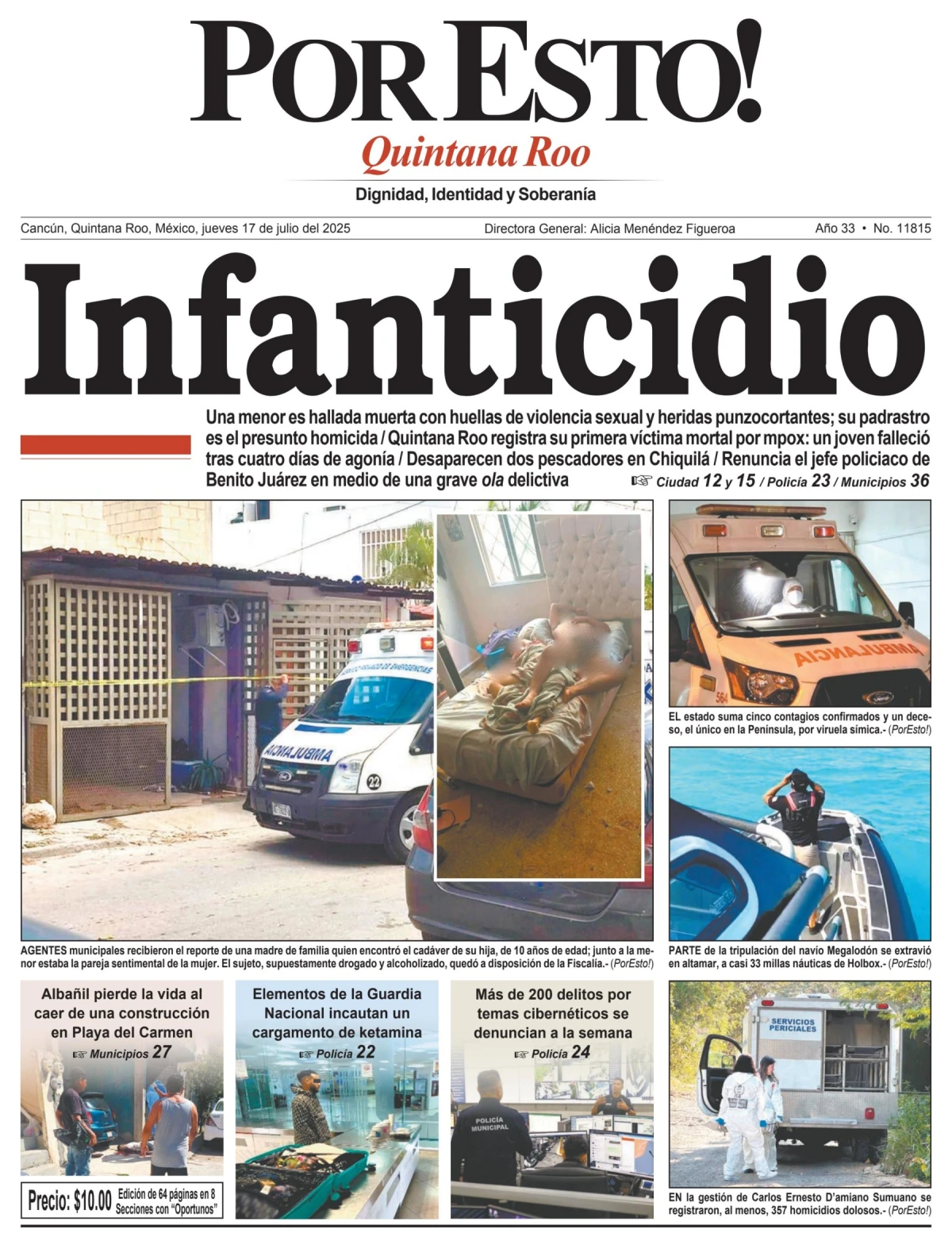 Portada de Por Esto (quintana Roo Cancun) del jueves, 17 de julio de 2025