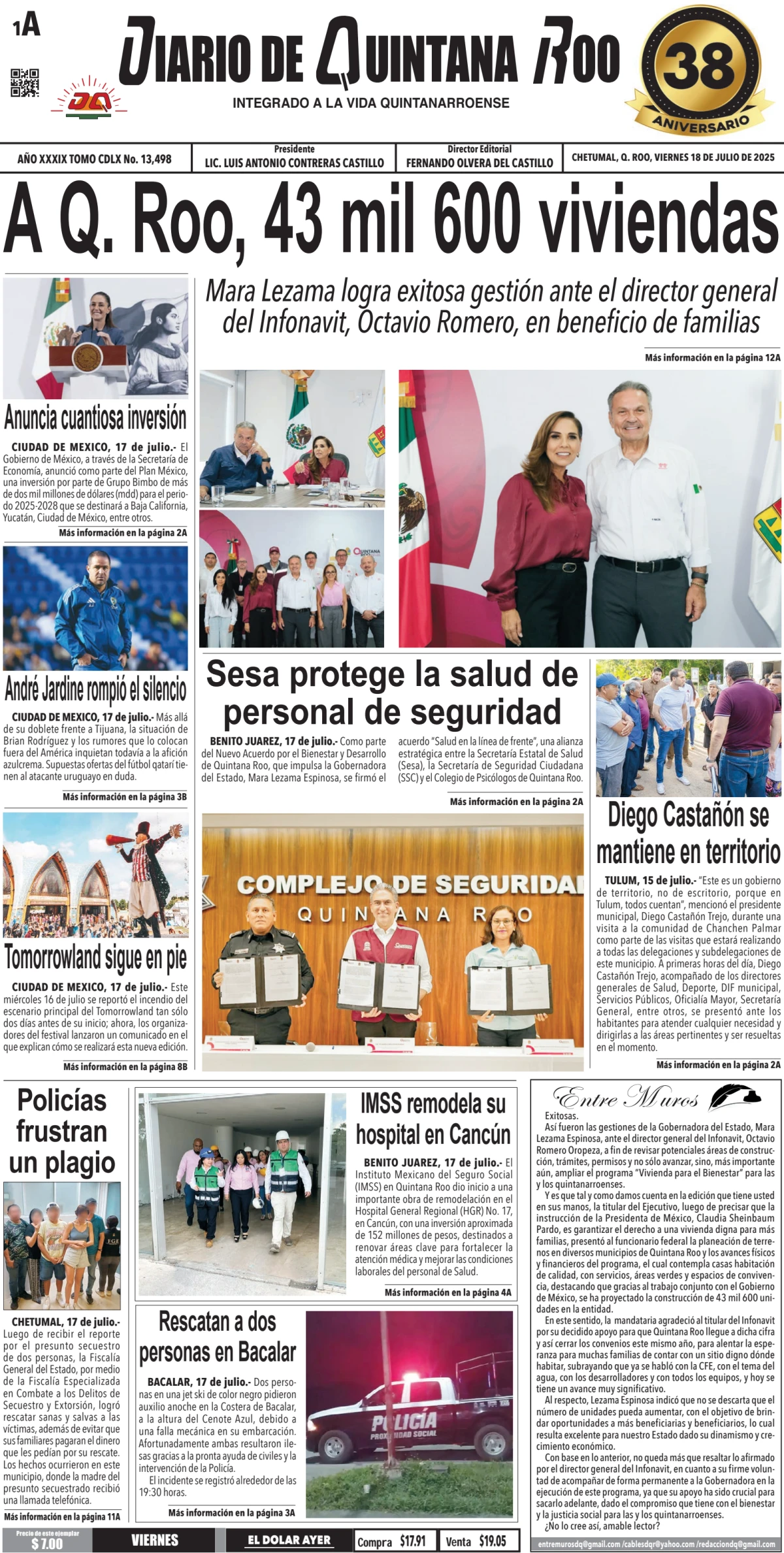 Portada de Diario de Quintana Roo (portada)