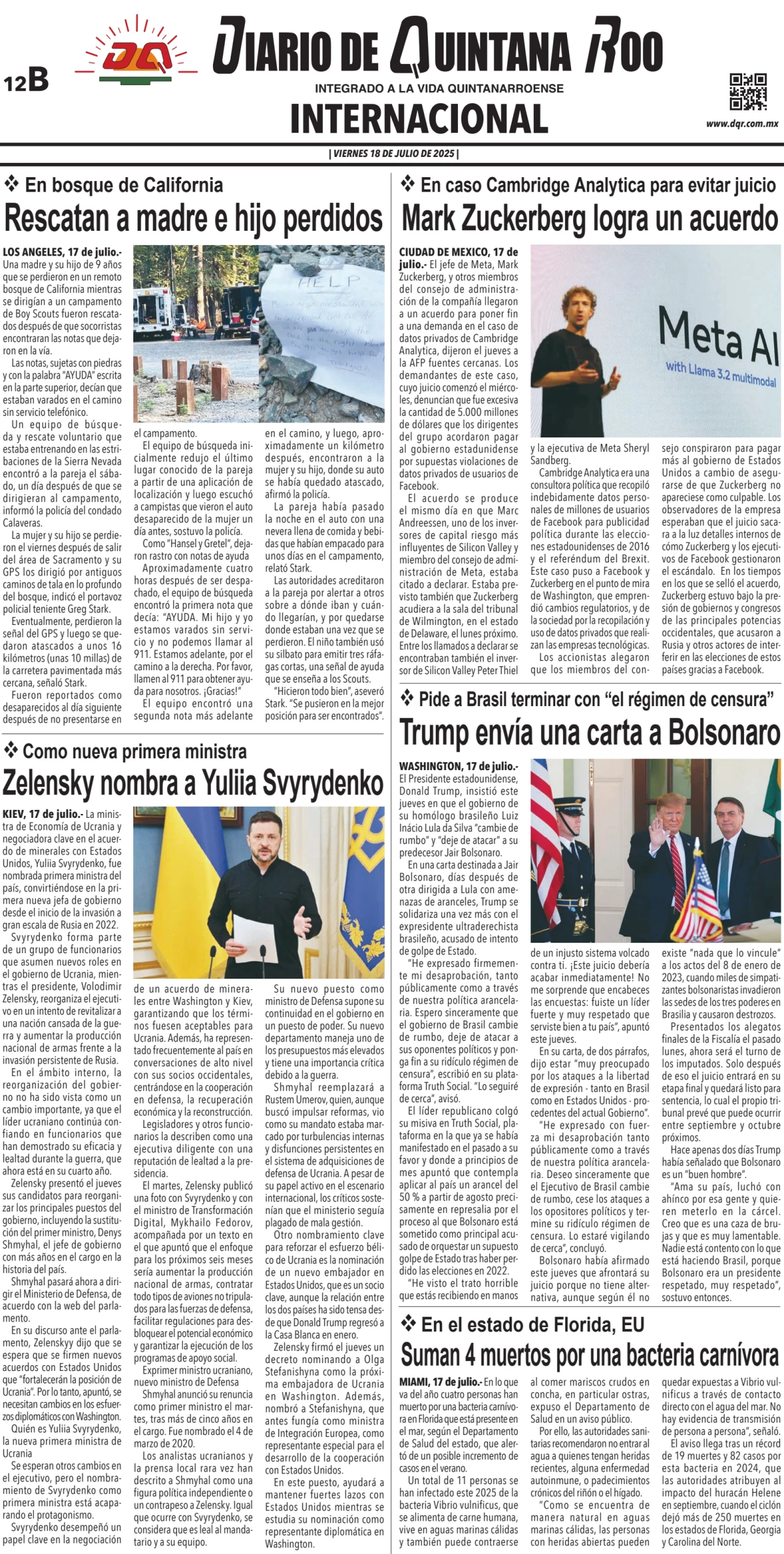 Portada de Diario de Quintana Roo (contra Portada)