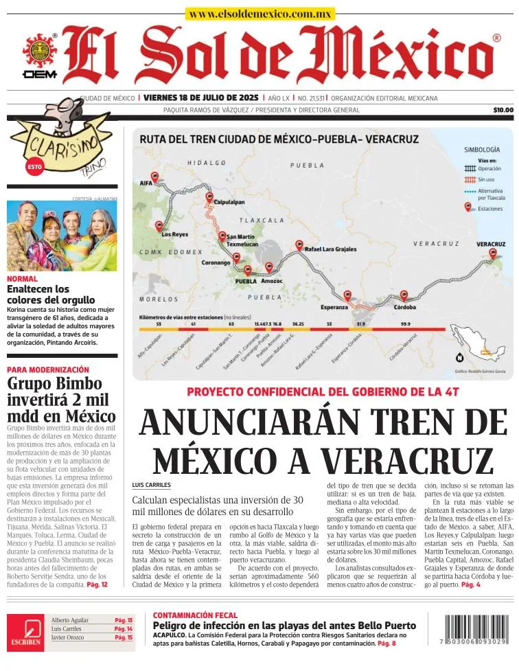 Portada de El Sol de Mexico