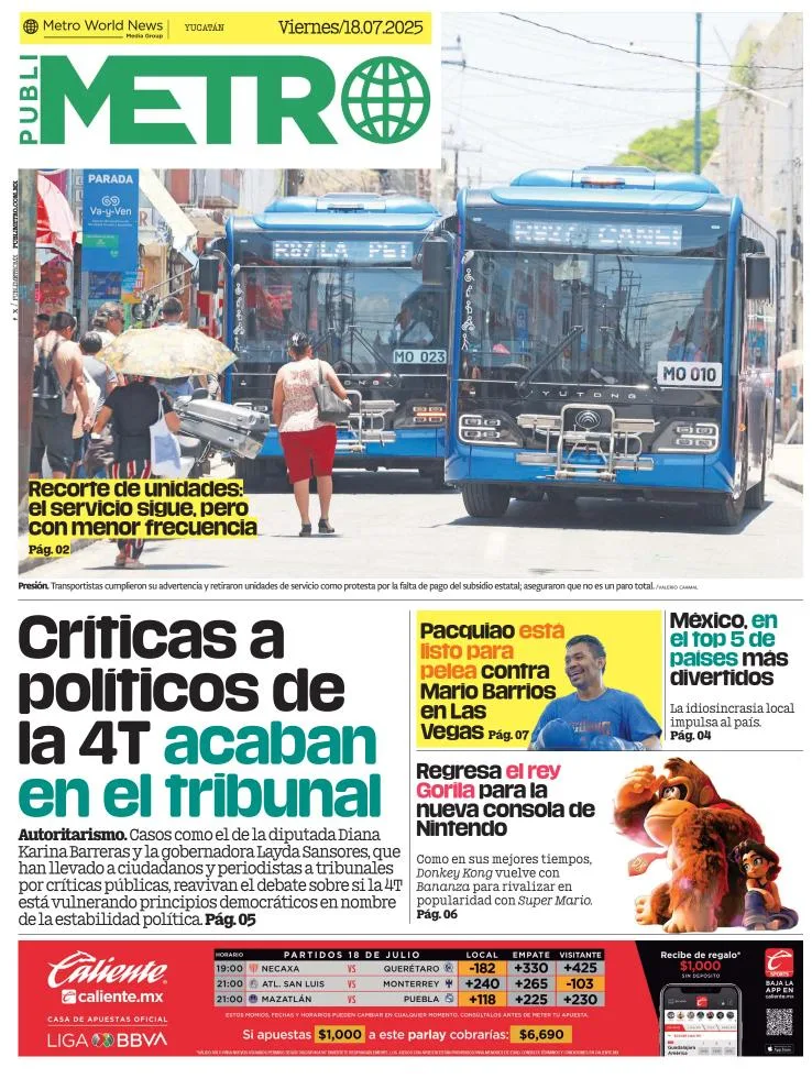 Portada de Publimetro Merida del viernes, 18 de julio de 2025