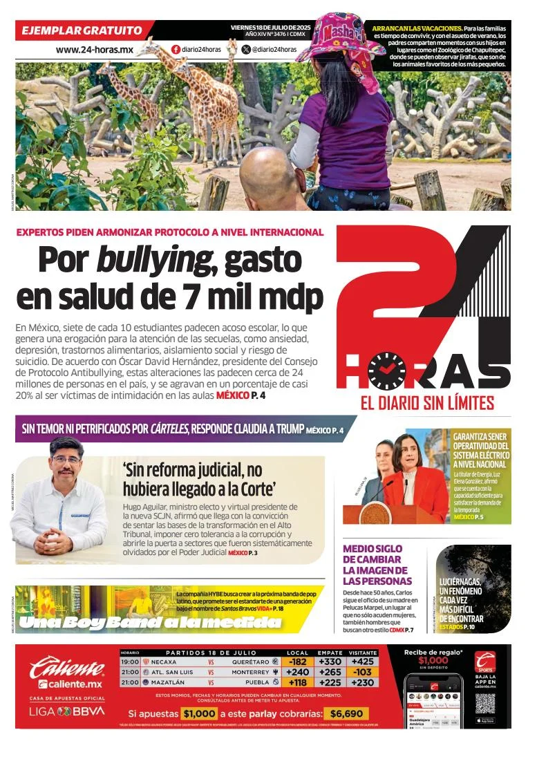 Portada de 24 Horas del viernes, 18 de julio de 2025