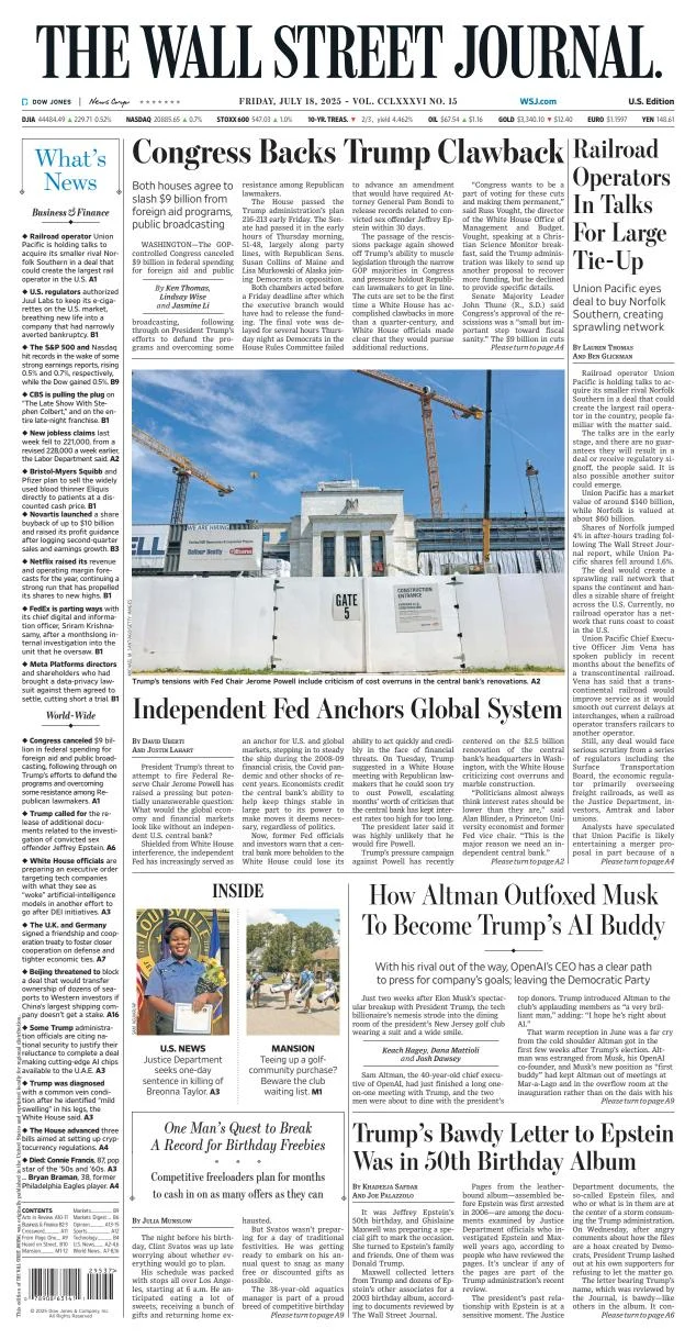 Portada de The Wall Street Journal