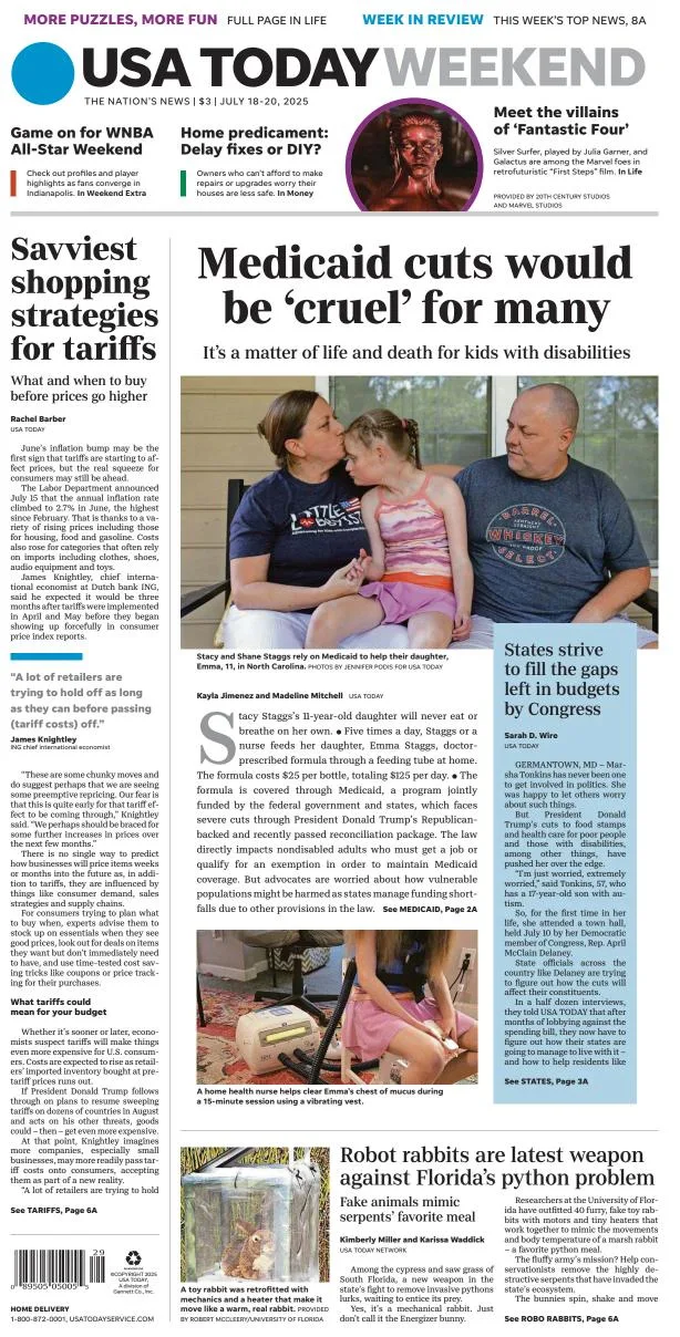 Portada de Usa Today del viernes, 18 de julio de 2025