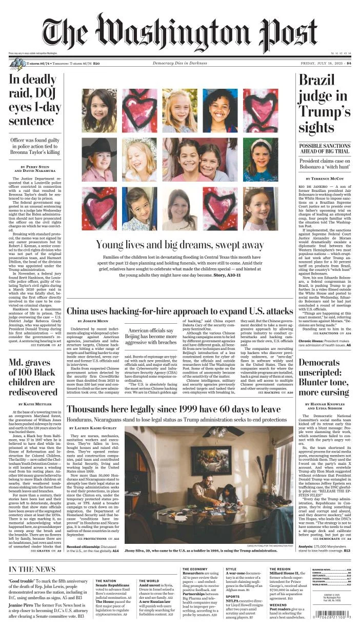Portada de The Washington Post del viernes, 18 de julio de 2025