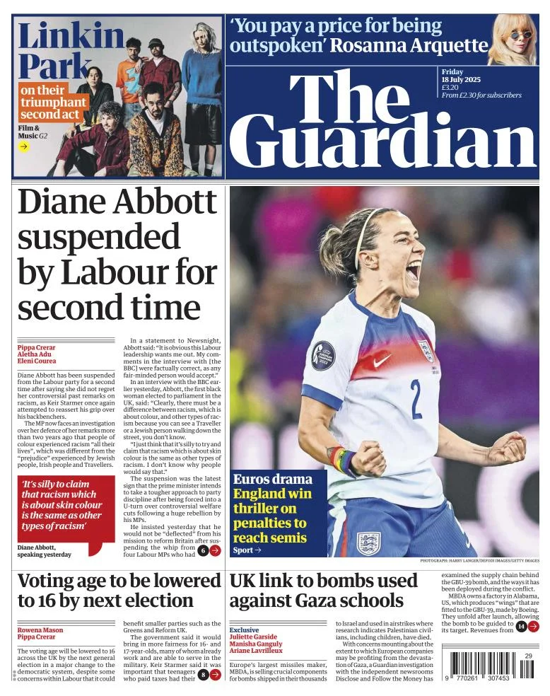 Portada de The Guardian (reino Unido)