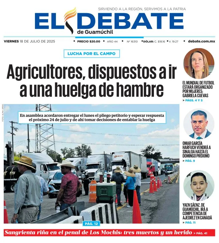 Portada de El Debate de Guamuchil del 2025-07-18