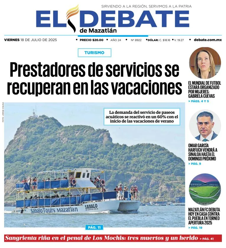 Portada de El Debate de Mazatlan del 2025-07-18