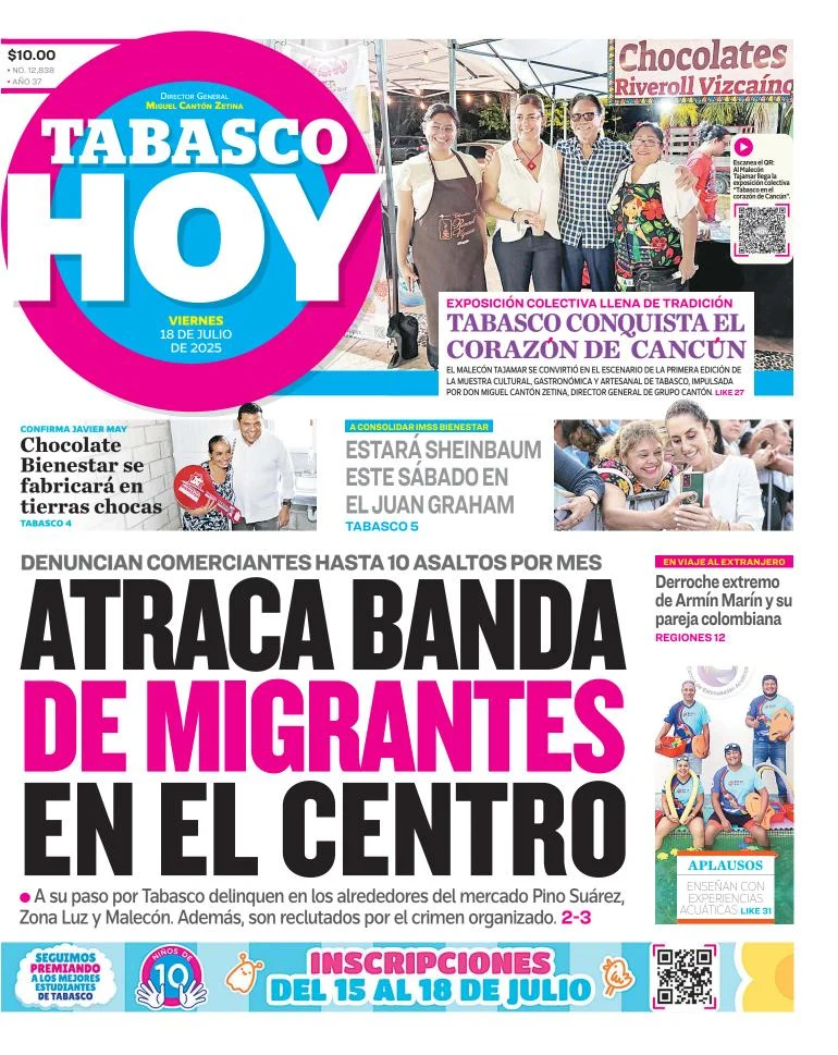 Portada de Tabasco Hoy del 2025-07-18