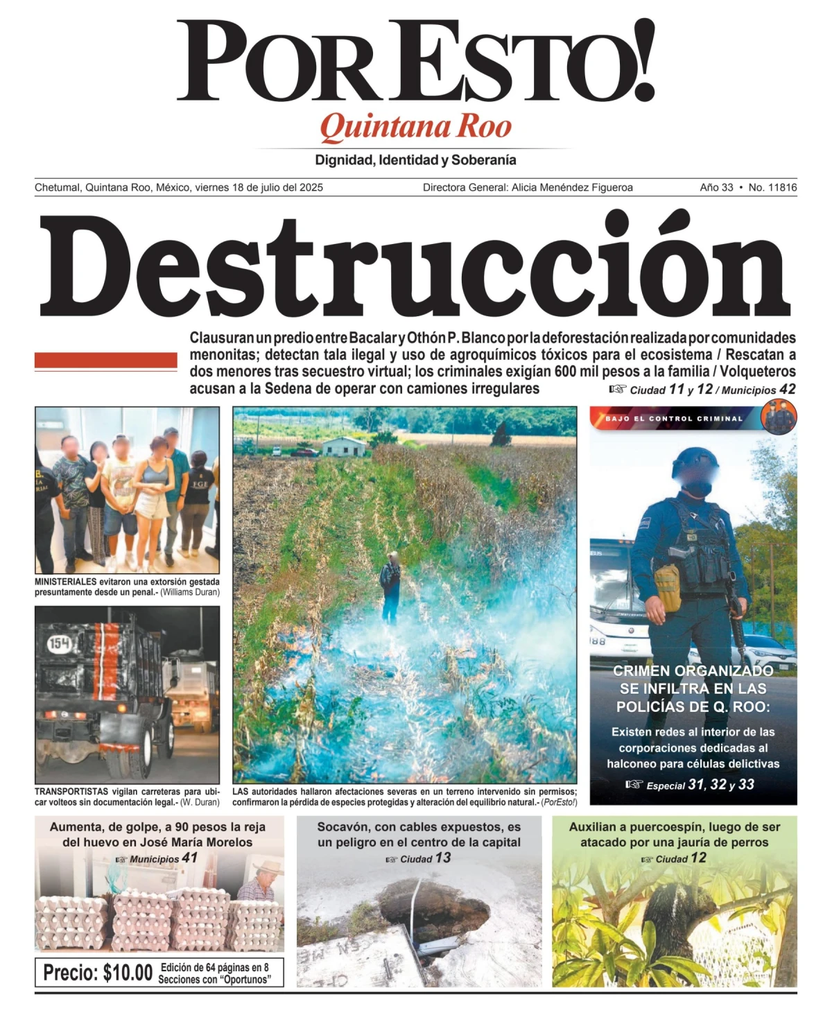 Portada de Por Esto (quintana Roo Chetumal) del viernes, 18 de julio de 2025
