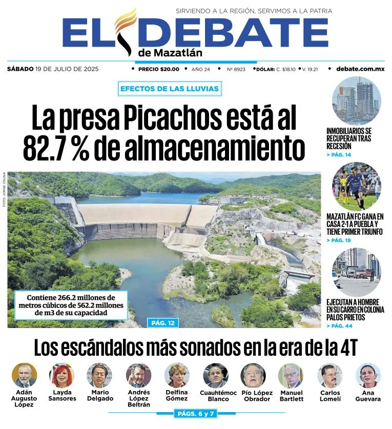 Portada de El Debate de Mazatlan del 2025-07-19