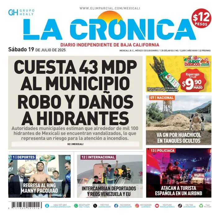 Portada de La Cronica del sábado, 19 de julio de 2025