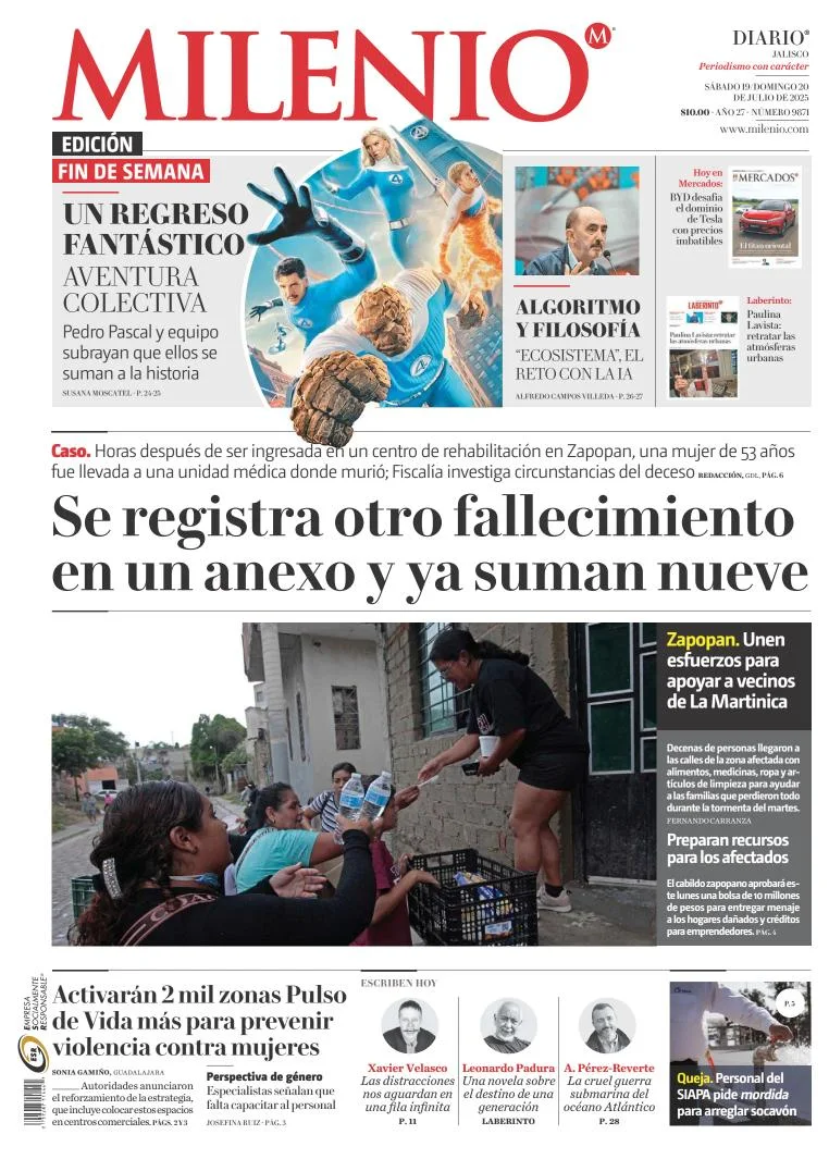 Portada de Milenio Jalisco del sábado, 19 de julio de 2025