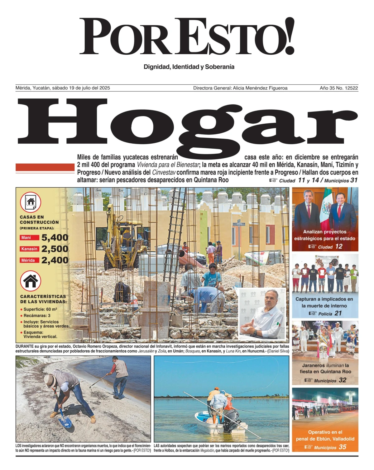 Portada de Por Esto (merida, Yucatan) del sábado, 19 de julio de 2025