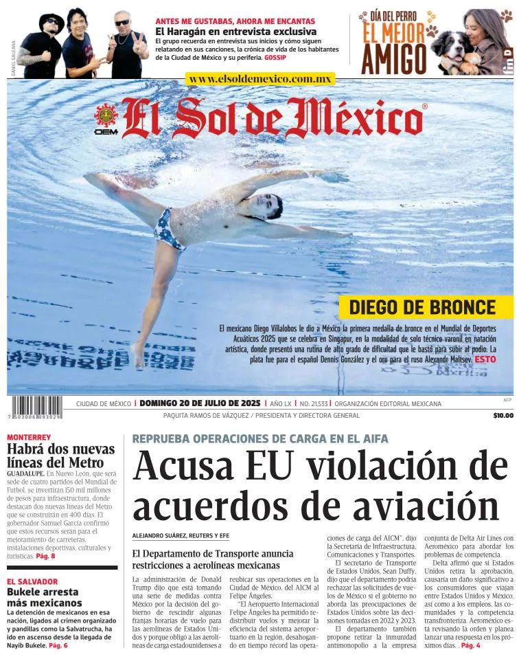 Portada de El Sol de Mexico