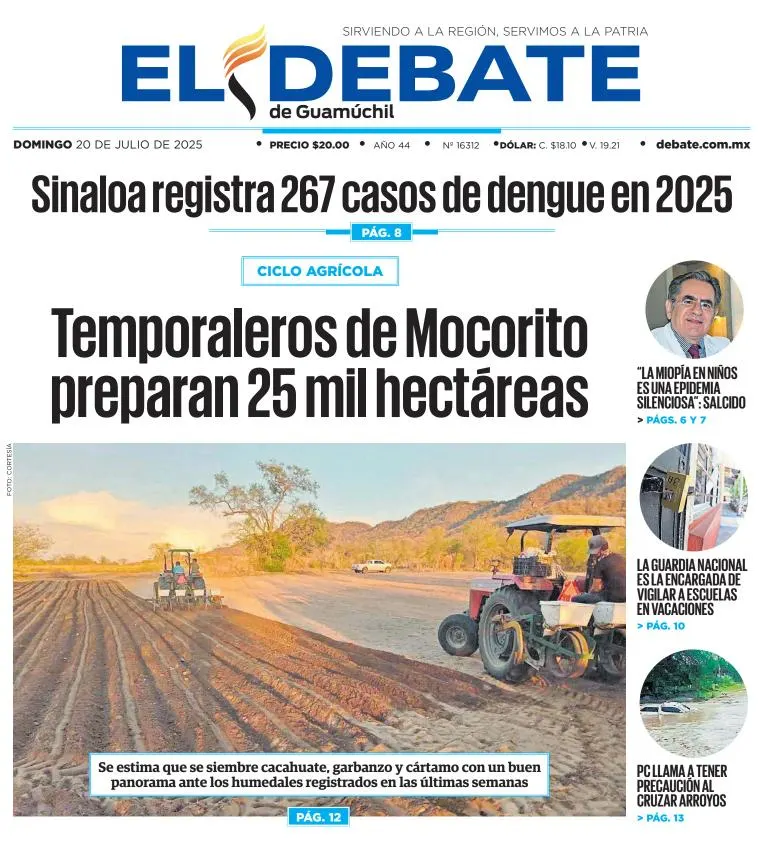 Portada de El Debate de Guamuchil del 2025-07-20