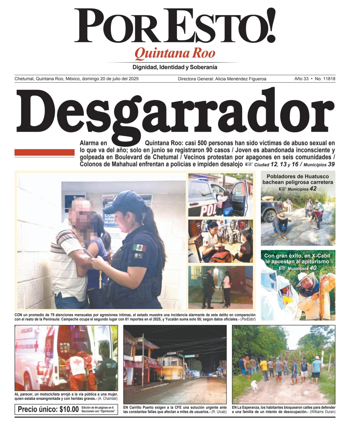 Portada de Por Esto (quintana Roo Chetumal) del domingo, 20 de julio de 2025