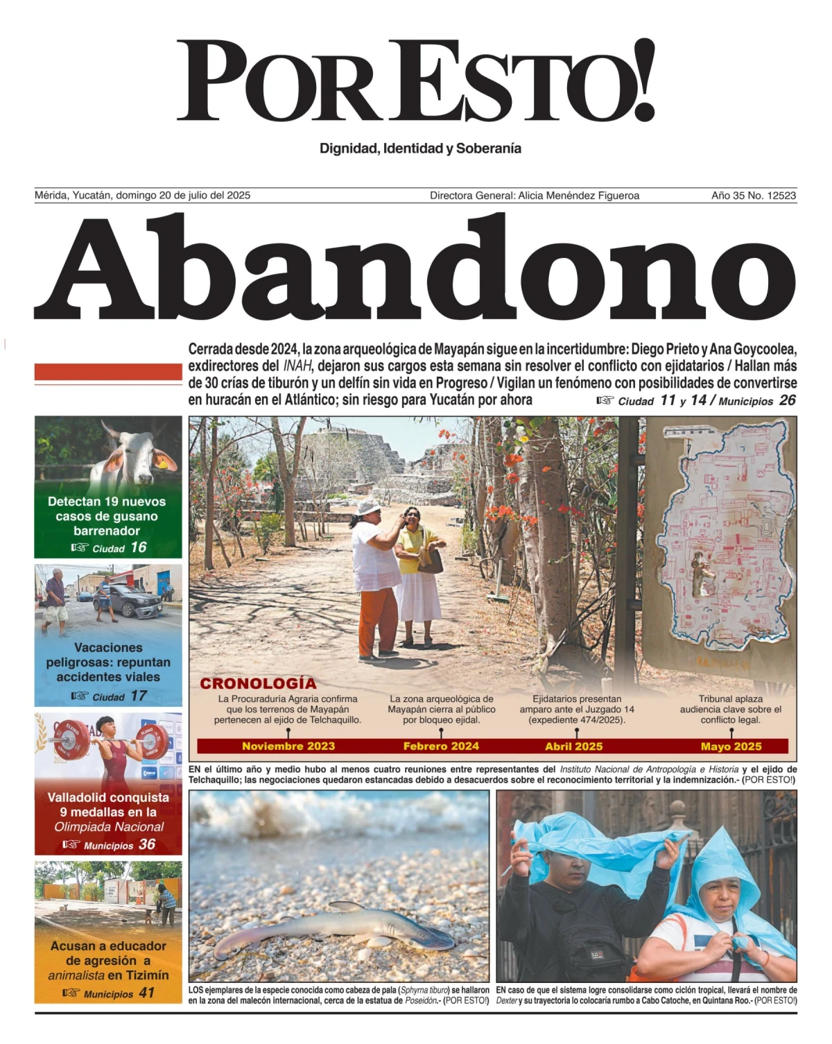 Portada de Por Esto (merida, Yucatan) del domingo, 20 de julio de 2025