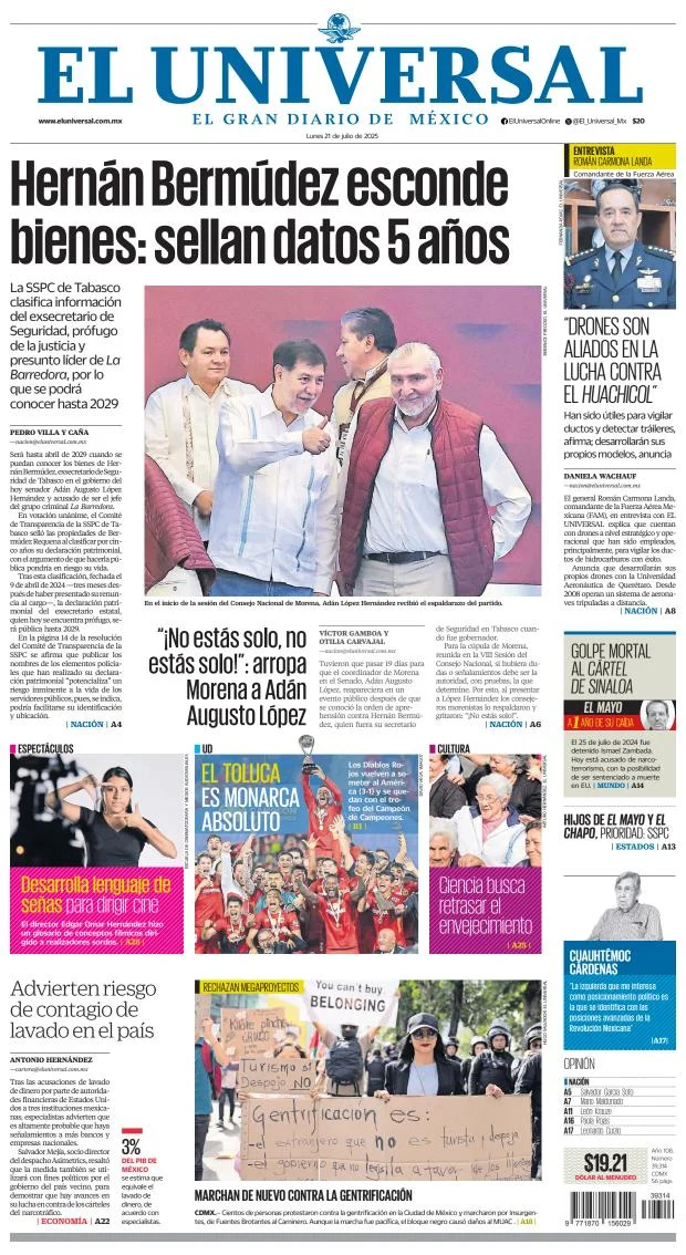 Portada de El Universal