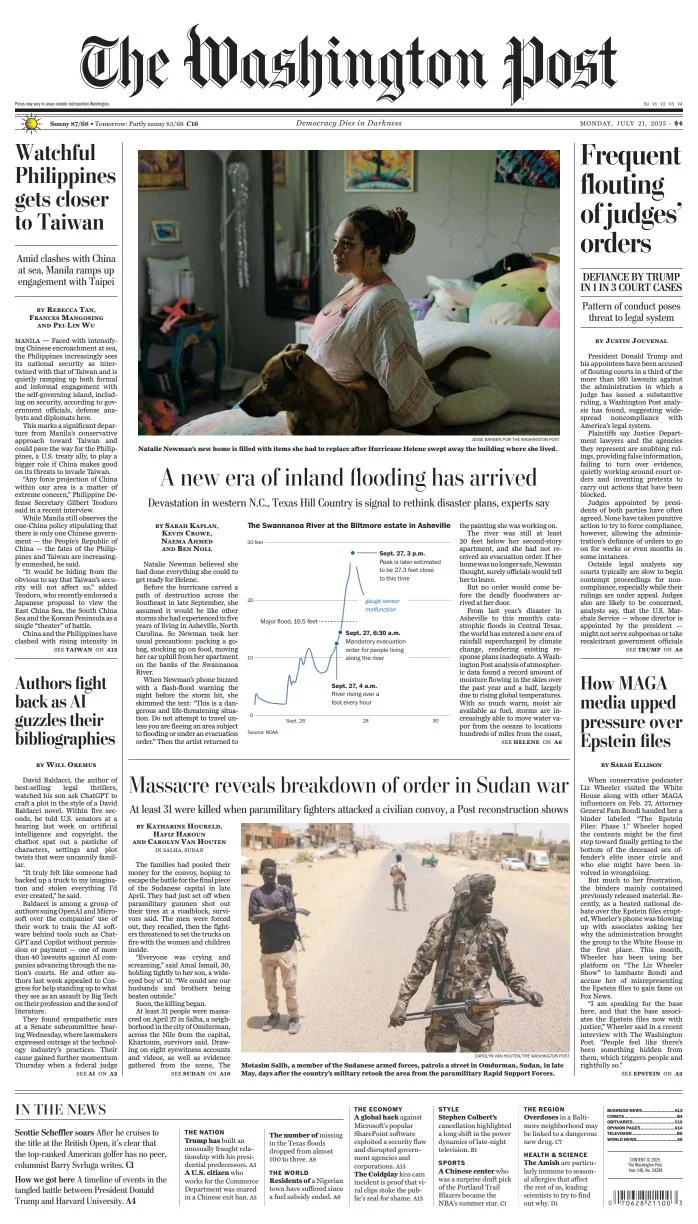 Portada de The Washington Post del lunes, 21 de julio de 2025