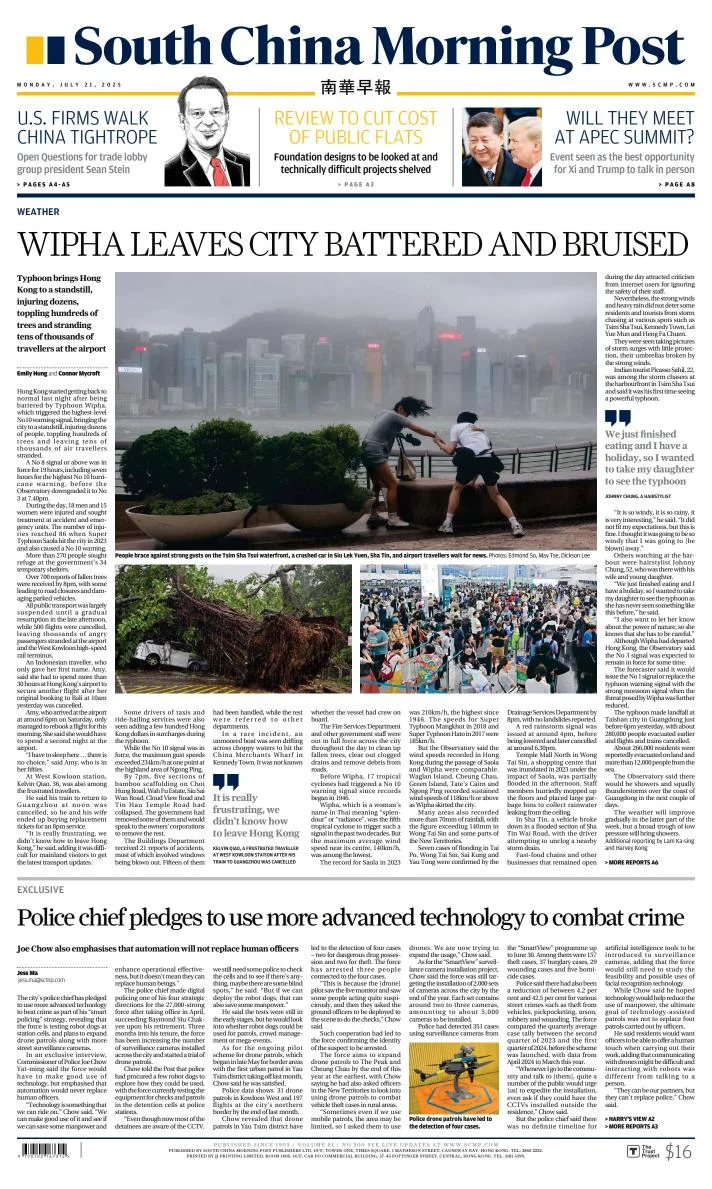 Portada de South China Morning Post del lunes, 21 de julio de 2025