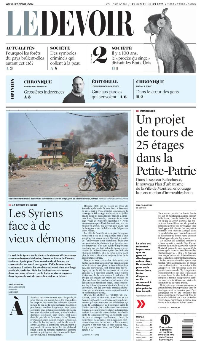 Portada de Le Devoir del lunes, 21 de julio de 2025