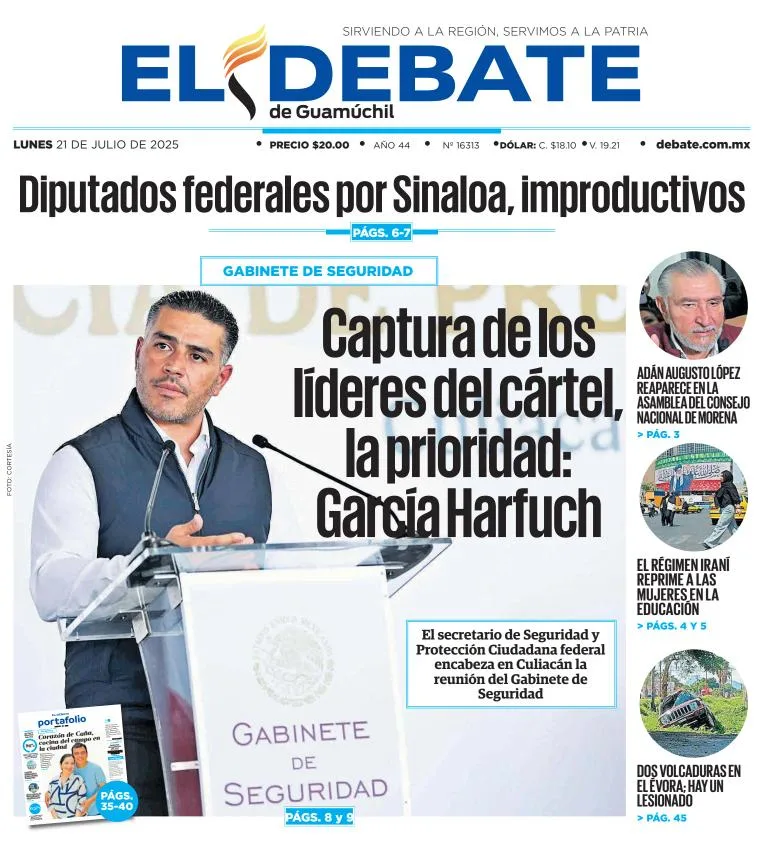 Portada de El Debate de Guamuchil del 2025-07-21