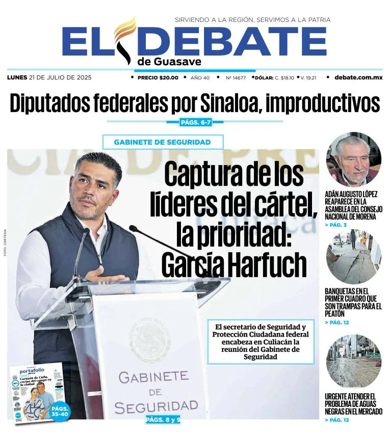 Portada de El Debate de Guasave del lunes, 21 de julio de 2025