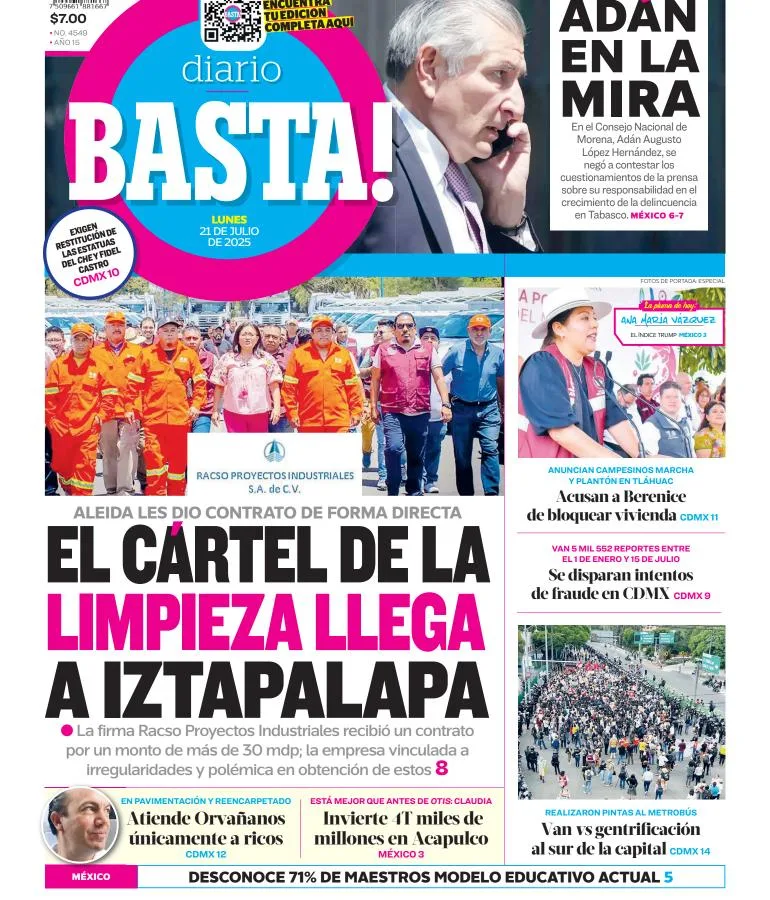 Portada de Basta del lunes, 21 de julio de 2025